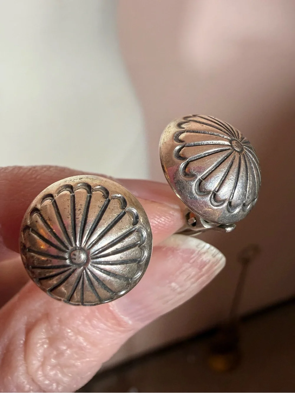 Native American Navajo Sterling silver Signed hand stamped small clip earrings